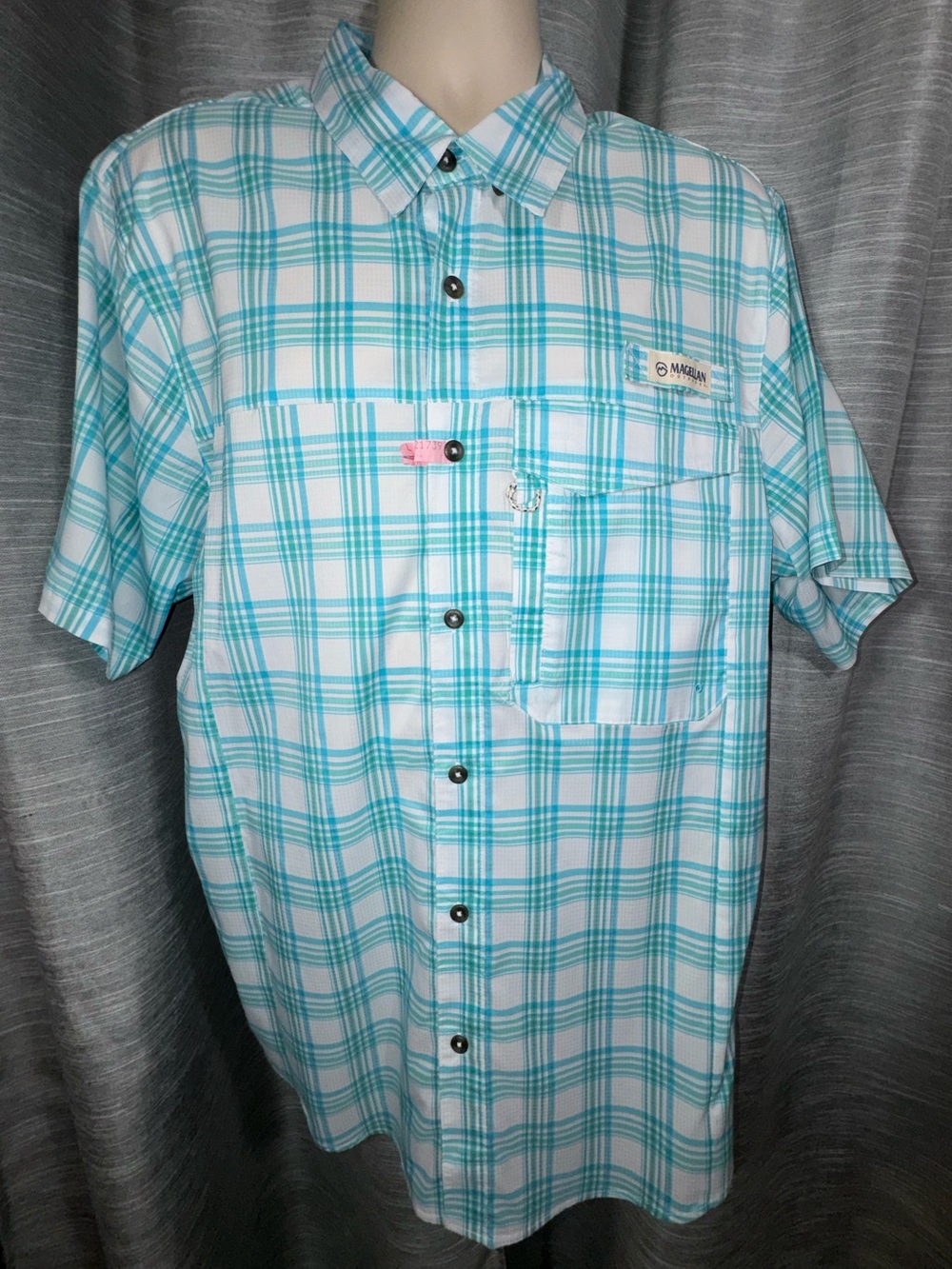 Magellan Arkansas Pass Teal/White Short-Sleeve Button-Down Performance Shirt XL